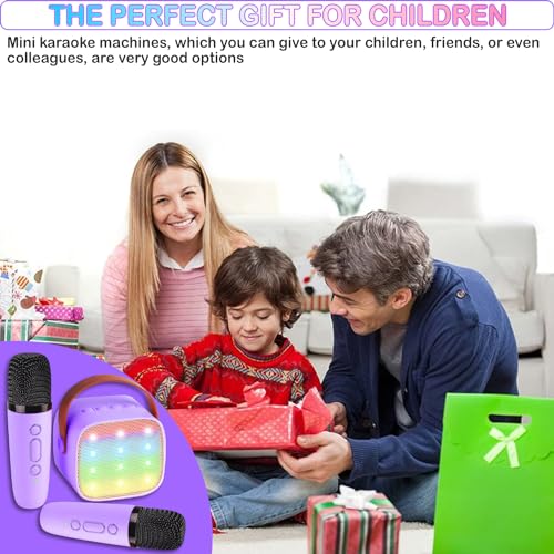Image of Portable Bluetooth Karaoke Speaker with 2 Wireless Microphones & LED Lights for Kids Birthday Parties