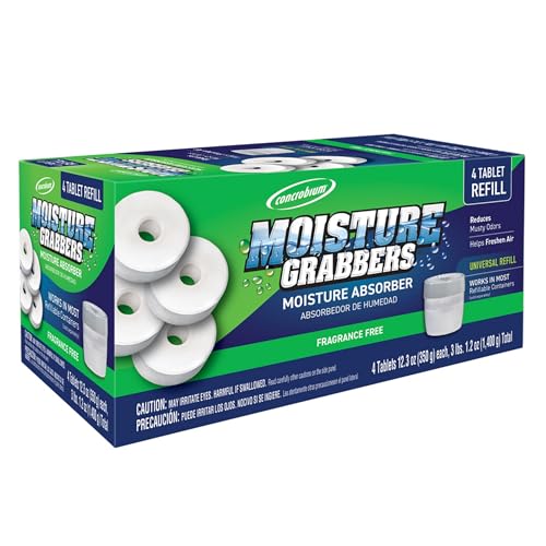Image of Concrobium Moisture Grabbers Refill Tablets, 4 Pack, Moisture Absorber Refills for Compatible Refillable Containers Only, Helps Reduce Dampness and Musty Odors, Fragrance Free