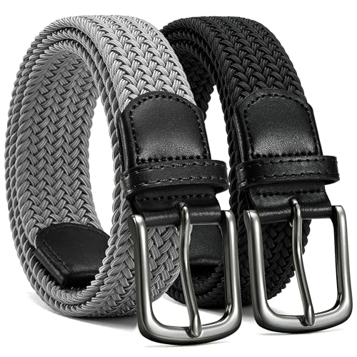 Image of Chaoren Leather Ratchet Belt 2 Pack Dress with Click Sliding Buckle 1 3 /8 inch in Gift Set Box - Adjustable Trim to Fit