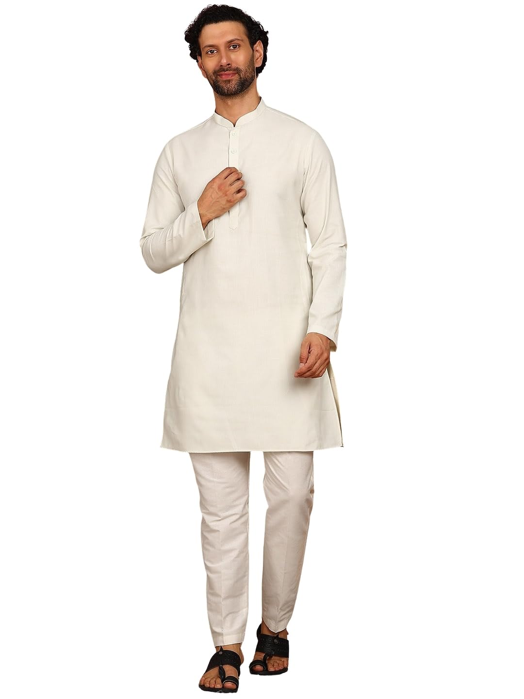 see designs Men's Full Sleeve Mandarin Collar Cotton Straight Kurta with Pyjama-picture-27
