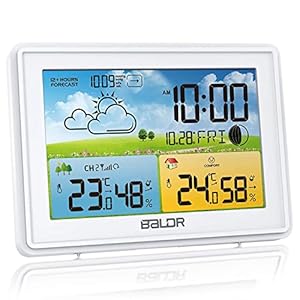 BALDR Wetterstation Funk mit Außensensor, Thermometer Hygrometer Innen und Außen mit Wettervorhersage, Luftdruck, Groß…