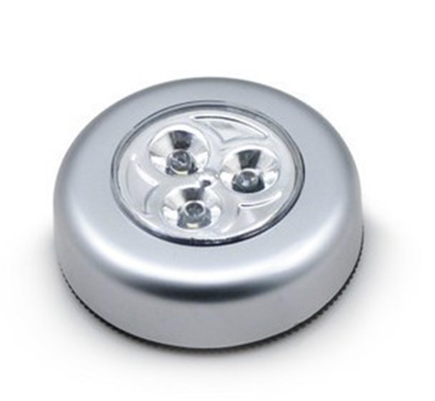 KASTWAVE 4Pack LED Puck Tap Lights, Battery Operated Mini Push Touch Lights, Stick On Under Cabinet and Counter Lighting, Kitchen Sink, Shelf Lights, Silver