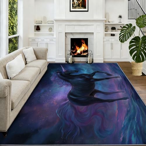 Tapis enfant licorne noire pour chambre et salon