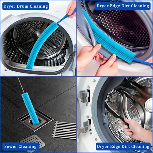 Image of Dryer Vent Cleaner Kit with Dryer Vacuum Hose Attachment, 4-in-1 Multi-Lint Remover Brush, Suitable for Most Vacuum Cleaners for Efficient, Safe, and Thorough Dryer Lint Cleaner Tools (Blue)