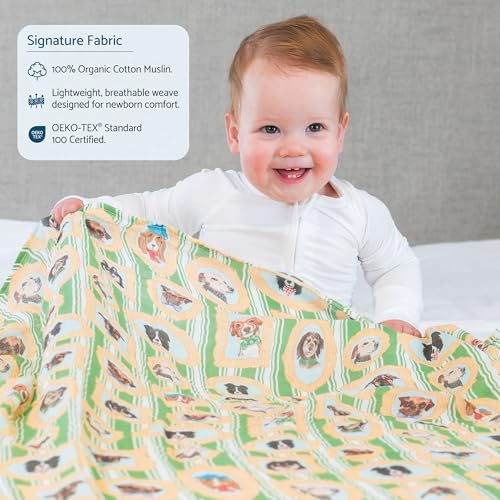 Image of LollyBanks Baby Swaddle Blanket for Boys and Girls, 100% Cotton Muslin Blankets, Soft and Lightweight 47 x 47 Inches Swaddles for Newborns, Gentle Baby Blankets, Registry (Gallery Puppies Print)