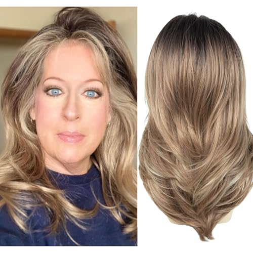 XIUFAXIRUSI Blonde Long Wavy Wigs for Women Synthetic Layered Wig