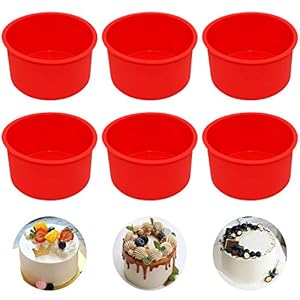 Silicone Cake Mold Baking Pan Round 4 Inch Non-Stick Bakeware Pan Reusable Cake Pan, Red, Set of 6