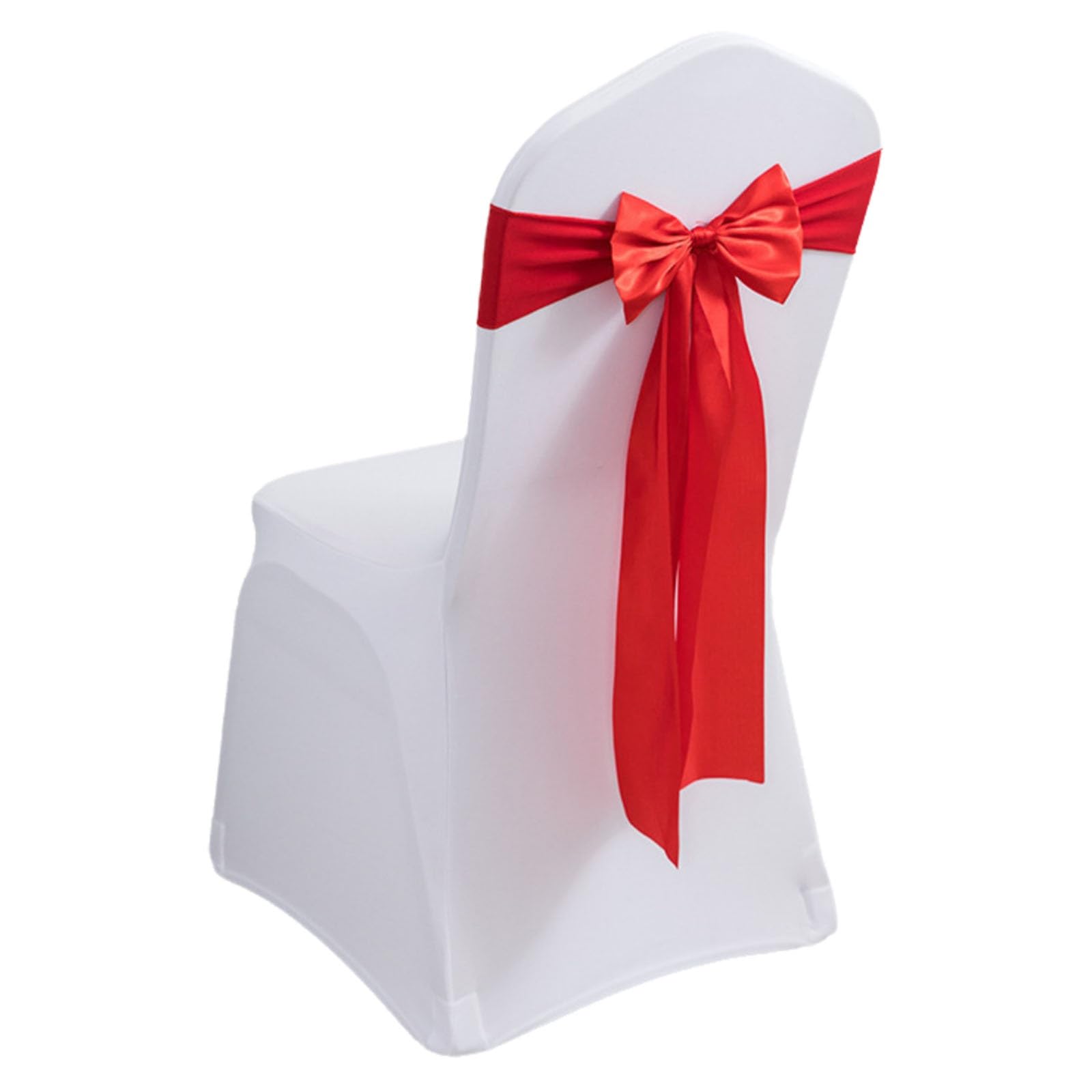 Stretch Chair Sashes, Chair Bows No Need Tied, Polyester Chair Bands, Sashes for Chair Covers for Hotel Wedding Reception Birthday Party Ceremony Decor(Red,100PCS)