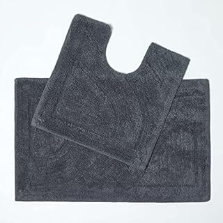 HOMESCAPES Luxury 2 Piece Bath Mat Set 50 x 80 cm and 50 x 55 cm Sage Green - 100% Cotton Bathroom Mat and Pedestal Mat - Machine washable Bath Rugs in First Class Quality