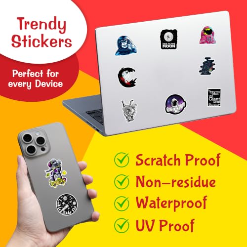 Image of CodersParadise Vinyl Pack of 53 Space Stickers For Laptop - Aesthetic Waterproof Nasa, Spaceship, Astronaut, Moon Stickers, Self-Adhesive, 7.6 cms