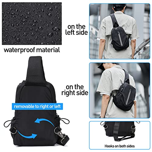 Image of SEAFEW Small Black Tactical Sling Crossbody Backpack Shoulder Bag for Men Women, Lightweight One Strap Backpack Sling Bag Backpack for Hiking Walking Biking Travel Cycling USB Charger Port-Nylon,