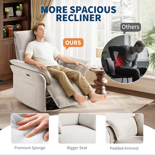 IDEALHOUSE Power Recliner Chair with Side Pockets, 270° Swivel & Glider, USB Charging Port, PU Leather, Thickened Dual-Layer Armrests, Modern Recliner for Living Room, Bedroom (White) by IDEALHOUSE - Used condition - Image 4