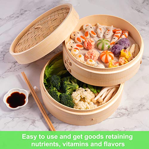 Cesta de bambu para vaporização de 25,4 cm, vaporizador de alimentos premium com tampa, vaporizador