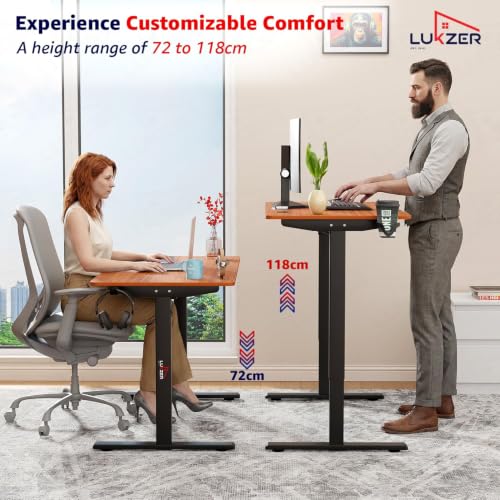 Image of Lukzer Electric Height Adjustable Table with 3 Memory Preset Controller Ergonomic Office Work & Home-Sit Stand Gaming & Study Desk (EST-003 /Black & Oak Brown /1200 x 600 mm) DIY with 3-Year Warranty
