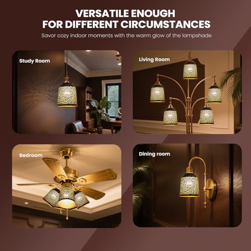 Image of Pendant Light Shade, Ceiling Fan Light Covers Replacements Etched Chrysanthemum Metal Lampshade 4 Pack, 1-5 /8 inch Fitter, 5.6 inch Height and 5 inch Diameter Fits for Lamp Shade