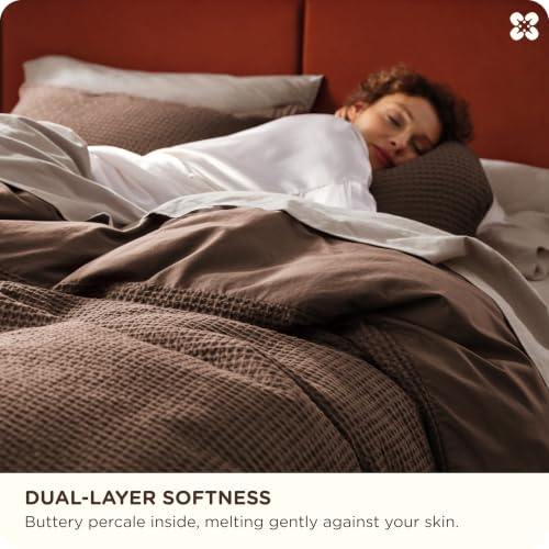Image of Bedsure Cotton Duvet Cover Queen Size - 100% Cotton Waffle Weave Chocolate Brown Duvet Cover Queen Size, PureWoven Breathable Bedding Set for All Season, 3 Pieces, 90 inchx90 inch