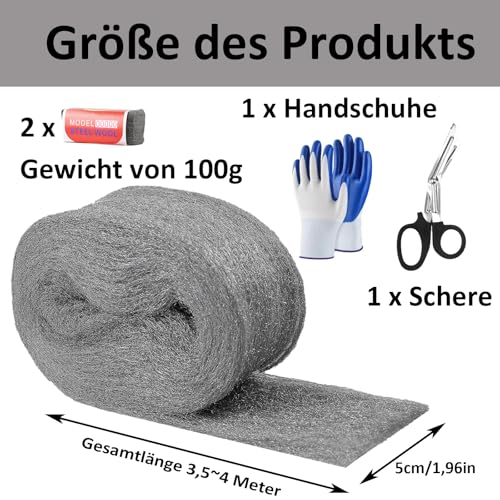 Stahlwolle, Stahlwolle 00000, 2 Stück Extra Feine Stahlwolles, Polieren, Reinigung von Kunststoffjalousien, mit Schere und Handschuhe, für Räume, Garagen und Gärten