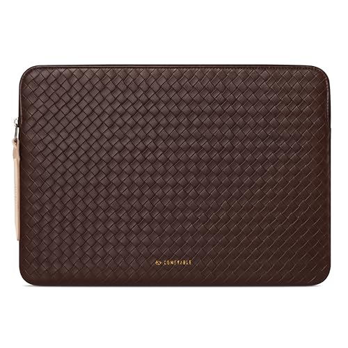 Comfyable Woven Laptop Sleeve 13 Inch 14 Inch Compatible with MacBook Air M5 & MacBook Pro M5 Pro/Max 2026, Faux Leather Mac Travel Case for Men Women, Mocha Brown