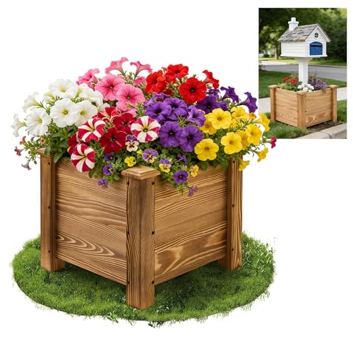 Sicrifety Mailbox Planter Box for 4x4 Post 16x16x14 Inch No Dig Mailbox Planter Stand for Existing Mailbox Post Decorative Outdoor Mailbox Flower Box Base (Mailbox Post NOT Included)