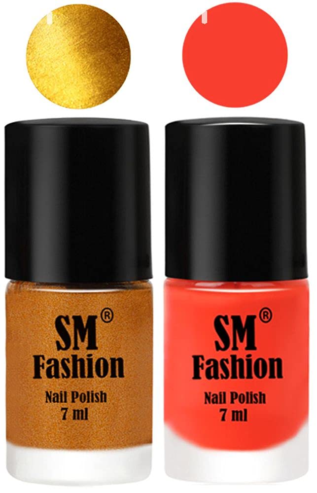 SM FASHION Long Lasting Nail Polish | Nail Paint Combo 7 ml Each) - Set of 2 Golden-Light Orange