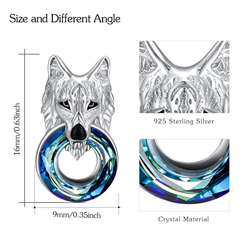 Wolf Earrings For Men Sterling Silver Hypoallergenic Blue Austrian Crystal Wolf Studs Post Earrings Jewelry Gift For Men Women Teen Girls Boys Birthday Anniversary Christmas Gift #TOP2
