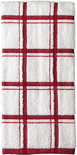 Large Jumbo Big Check 100% Cotton Terry Tea Towel Super Soft Kitchen Cleaning Soft Dish Cloth for Catering Restaurant & Bar (Red, 6) - Image 3