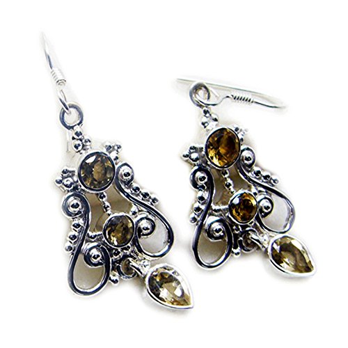 Boucles d'oreilles citrine naturelle argent 925 anti-allergie pendantes