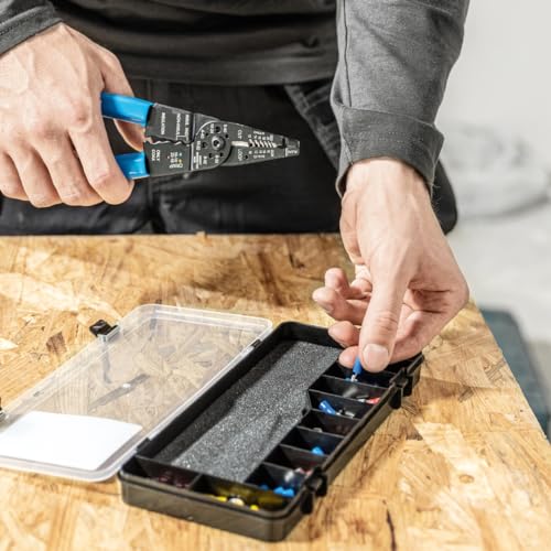 Högert Technik - Crimpzange 0,5 – 6 mm2 für Kabelschuhe mit Abisolierer + Verbinder, 86 Stück | aus Kohlenstoffstahl