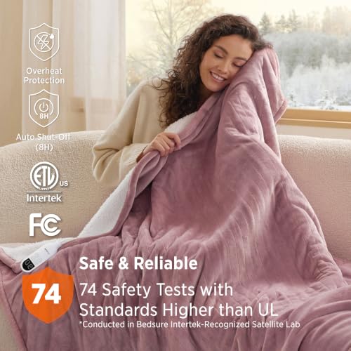 Image of Bedsure Heated Blanket Throw XL, Soft Electric Blanket with Preheat, Pink