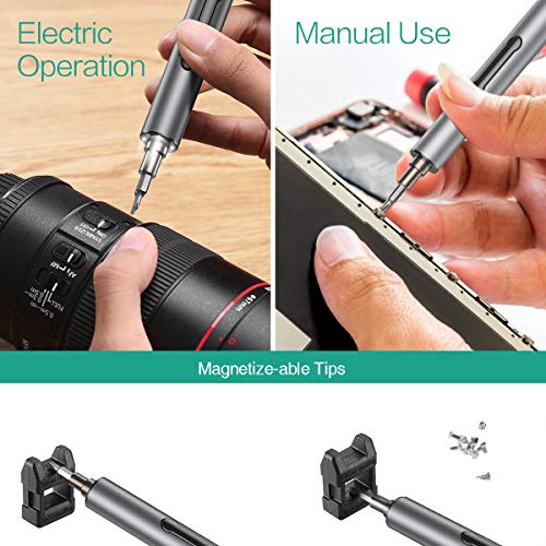 ORIA Electric Screwdriver, 22 in 1 Portable Repair Tools Kit with 20 Bits, Rechargeable Mini Electric Screwdriver with USB Charging, 3 LED Light, Magnetizer for Smartphones, Watches, Toys, Computers