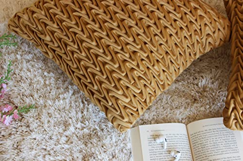 Image of Monstera Hut Corded Wavy Suede Mustard Cushion Cover Pack of 2, (Cushion Cover 16x16inch) (40.6 x 40.6 cm)