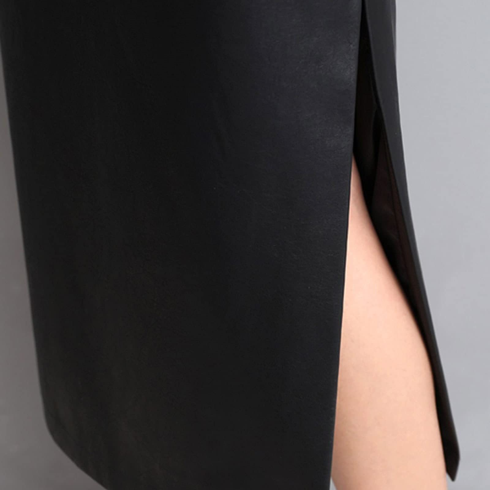 Jupe Plissée Longue en Cuir Noir pour Femmes avec Fente Latérale, Fermeture Éclair, Taille Haute, Midi, Cuir Doux Léger (Noir, XXL)