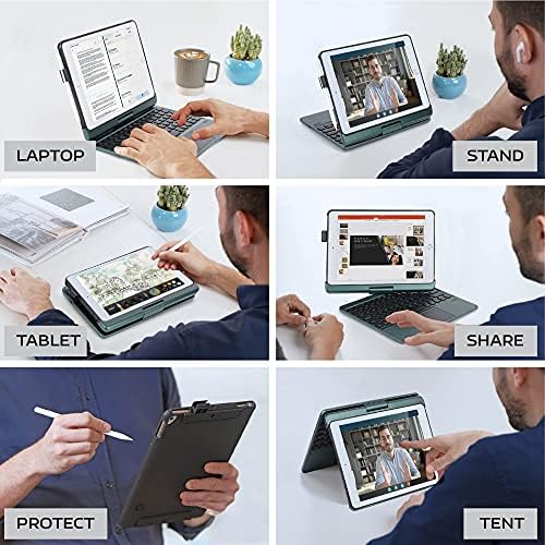 Synchro iPad Keyboard Case for iPad 2018 (6th Gen) - iPad 2017 (5th Gen) - iPad Pro 9.7 - iPad Air 2&1-360 Rotatable - Wireless/BT - Backlit 7 Colours - iPad Case with Keyboard for iPad OS