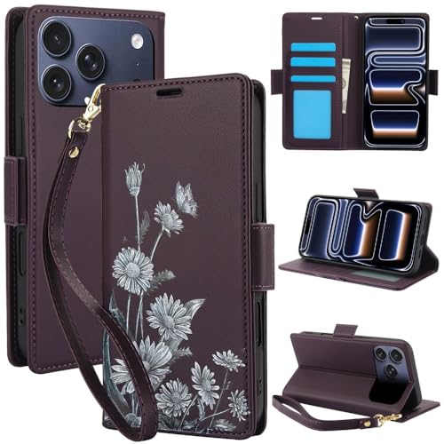 Étui iPhone SE3 8 7 violet motif floral avec fente carte