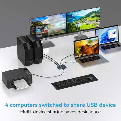 USB 3.2 스위치 4 컴퓨터 공유 4 USB 장치 4 포트 USB 스위치 마우스 키보드 스캐너 프린터용 리모컨 및 케이블 포함 — 사진 3