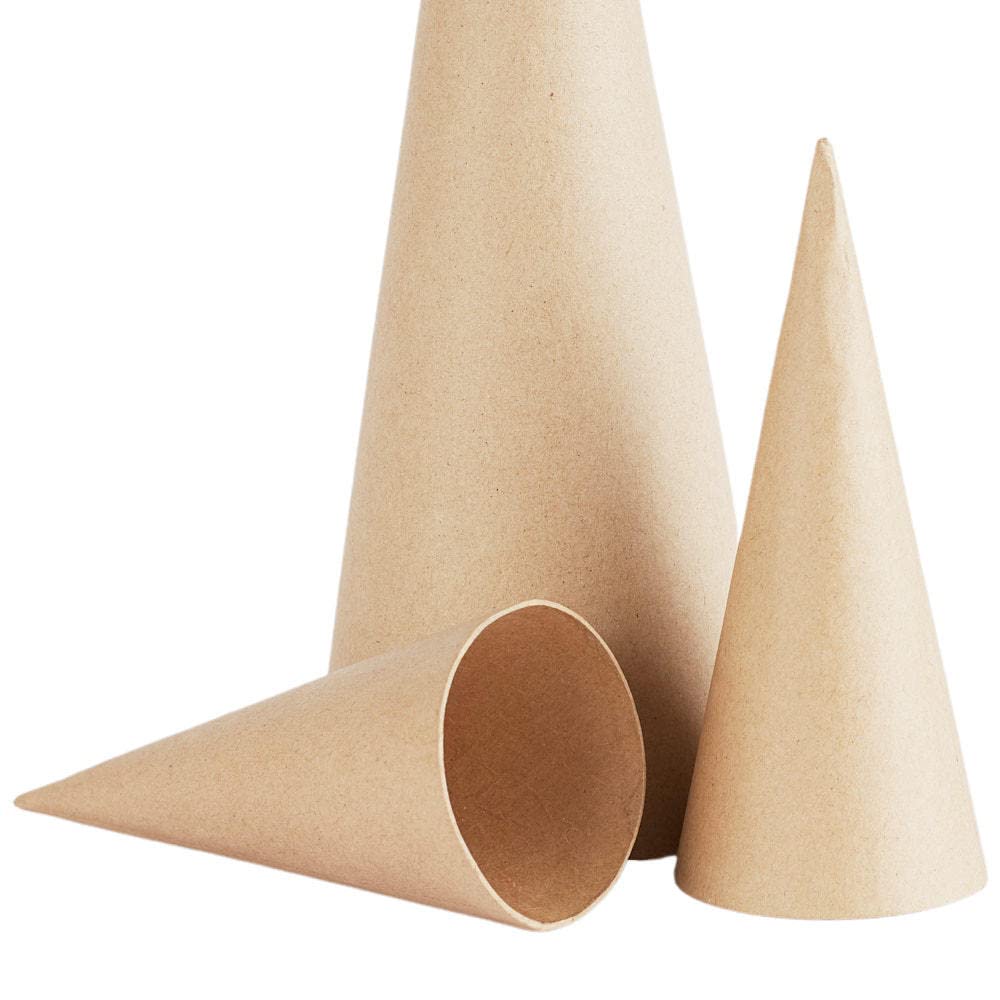 Paper Mache Cones Open Bottom - Pack of 3 Pieces of Assorted Sizes for Crafting Dolls, Holiday Angels, and Christmas Trees by Factory Direct Craft