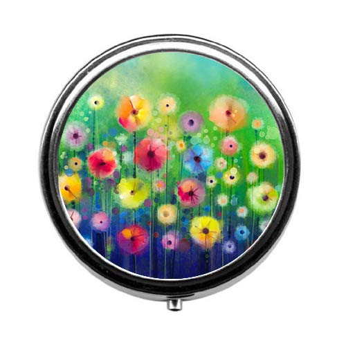Image of Watercolor Flowers Pill Box /Pill Case-Round Pill Box /Case- Three-Compartment Pill Box /Pill Case