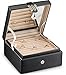 Glenor Co Ring Organizer Box - 108 Slot Classic Jewelry Display Holder - 2 Storage Trays with Modern Buckle Closure, Large Mirror - Holds Rings and Cufflinks - PU Leather Case - Black