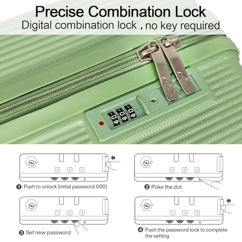 Image of Luggage Sets 3 Piece (20 /24 /28 inch)-Carry On Suitcase-Suitcase With Wheels-PC+ABS - Hardside Spinner Travel Luggage, Black, 7 Pcs Set, Hardside Luggage Sets With Spinner Wheels (GREEN)