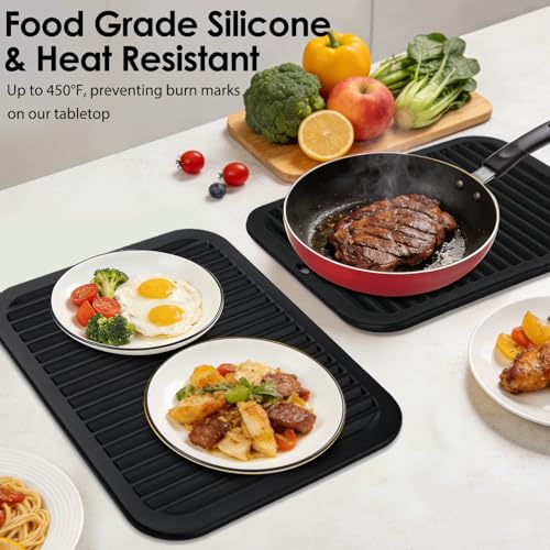Image of 2 Pcs Silicone Trivets Black 16'' X 12'' Nonslip and Heat Resistant Hot Pads Trivets for Hot Pots and Pans Hot Pads for Kitchen(Black)