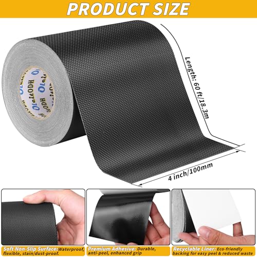 Image of Oleitodh 4 inch x 60 ft Rubber Grip Tape, Black, for Handles & Tools | Ultra-strong, waterproof non-slip tape, textured adhesive grip for gear, game controllers, or any slippery surface.