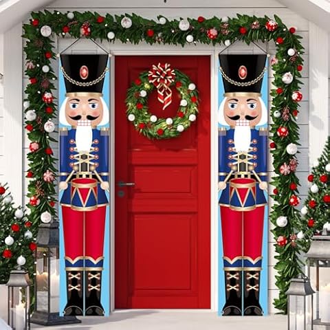Nutcracker Drummer Soldier Christmas Door Banners Decoration for Home Nutcracker Décor Indoor & Outdoor Porch Signs Xmas Banners for Front Door Living Room Kitchen Wall Holiday Party (NUTCRACKER Cover