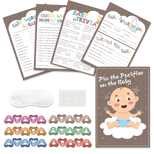 Baby Shower Games-5 Games(25 Cards of Each),Fun,Hilarious and Easy to Play,Includes Word...