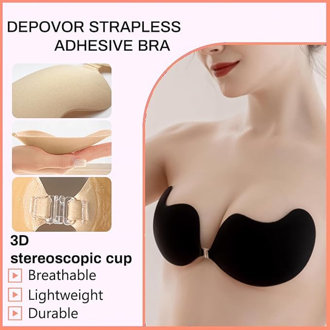 Image of Brachy Sticky Strapless Adhesive Bra Bra Reusable Self Adhesive Backless Bra Invisible Sticky Push up Silicone Bra for Women.