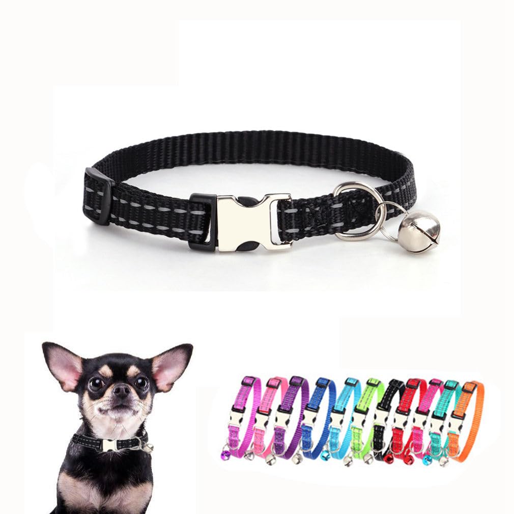 Collier pour chien XS noir en nylon réfléchissant avec clochette