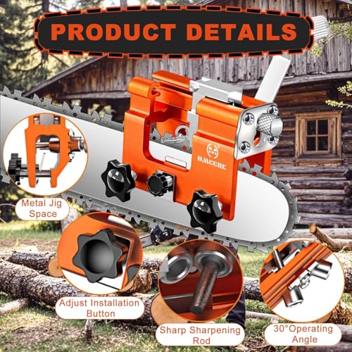 Image of Hand Crank Chainsaw Sharpener with 5 Sharpening Steels, Portable Chainsaw Chain Sharpening Jig Kit,Lumberjack, Gardener 30 Angle File Guide Chain Saw Sharpener Tool for 6-22 Inch Chainsaws,