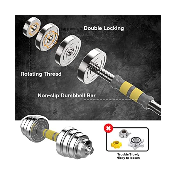 PHOEROS Adjustable Dumbbell Set - 44/66/88 LBS weights set, Dumbbell Barbell 3 in 1, Steel Dumbbells Pair with Connecting Rod for Adults Women Men Fitness Workout, Home Gym Exercise Training Equipment - Image 3