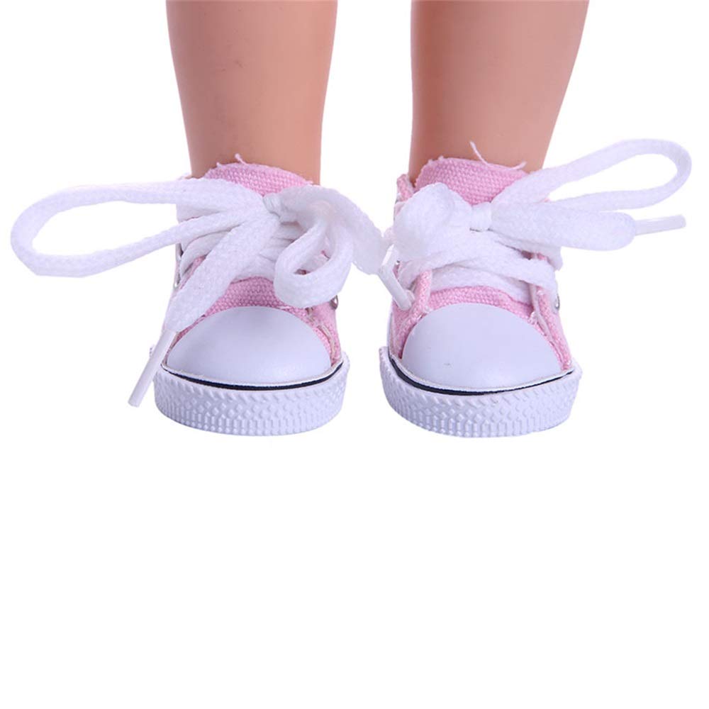 PUNELE Doll Shoes, 14 Inch Doll Canvas Shoes Trainers Sneakers Dolls Accessories for 14'' Baby Dolls, Pink - Image 2