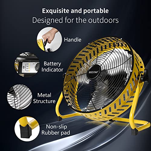 Beestar Battery Operated Fan, 12 Inch Rechargeable Fan Portable,High Velocity Fan With Metal Blade Run Up To 30 Hours, Battery Powered Fan For Garage, Backyard, Camping, Travel (Yellow) #TOP4