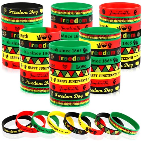 JUNEBRUSHS 64Pcs Happy Juneteenth Day Party Favors Silicone Bracelets